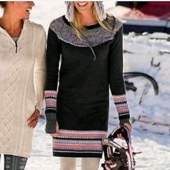 Athleta Fair Isle Long Sleeve Cashmere Blend Sweater Dress S - Picture 2 of 14